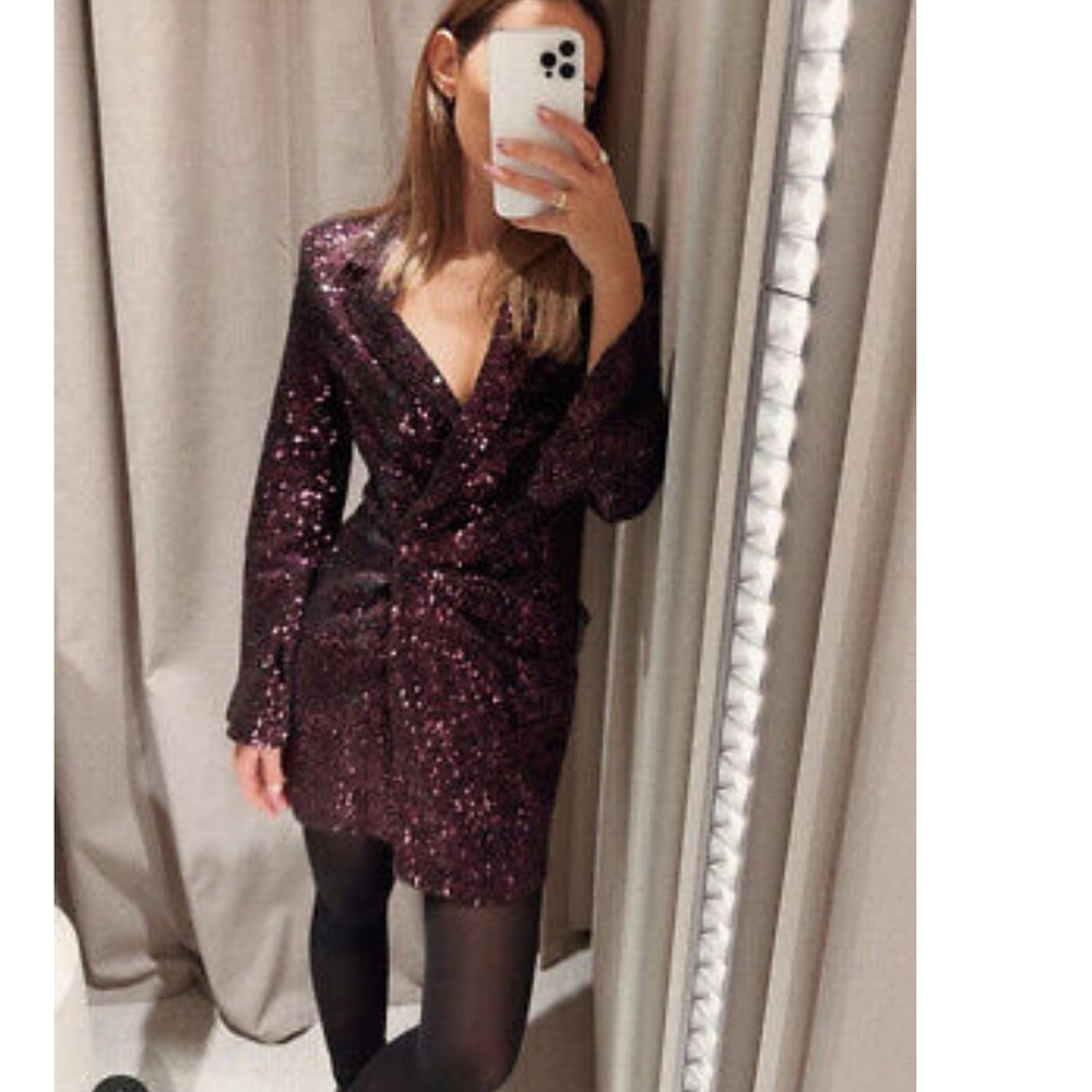 Zara WOMAN SEQUIN BLAZER DRESS Purple